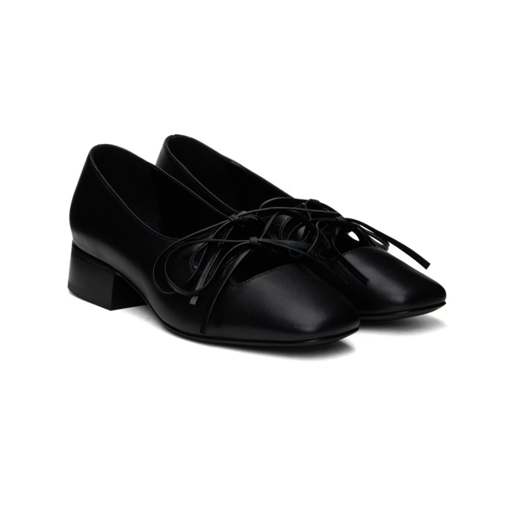 Nicole Saldana Black Leather Mary Jane Kitten Heels